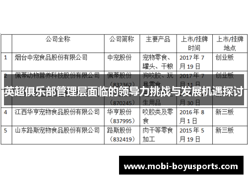 英超俱乐部管理层面临的领导力挑战与发展机遇探讨