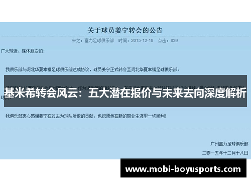 基米希转会风云：五大潜在报价与未来去向深度解析